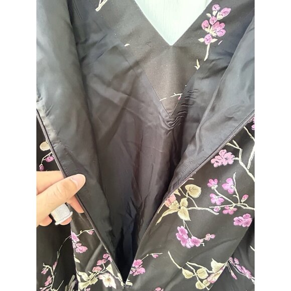 Vintage Spenser Jeremy 100% Silk Midi Pink Black Floral Dress Long Sleeve Sz 20 - Picture 12 of 16